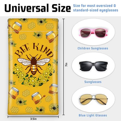 Soft Glasses Case for Sunglasses Eyeglass Slim Pouch - color: Bee Kind
