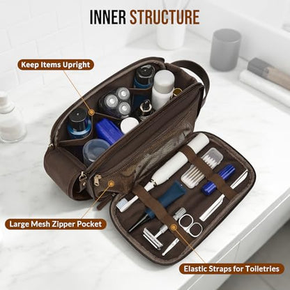 PU Leather Toiletry Bag for Men, Dark Brown - color: Dark Brown