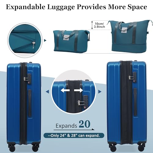 Merax Luggage Sets 5 Piece with Half-opening Hardside Suitcase Set - color: Blue, style: Luggage Set With Top Open 20