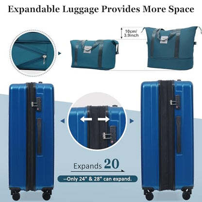 Merax Luggage Sets 5 Piece with Half-opening Hardside Suitcase Set - color: Blue, style: Luggage Set With Top Open 20
