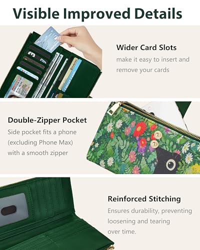 Cat Floral Women's Wallet,Thin RFID Card Holder with Zipper Pocket - color: Cat, size: Bifold