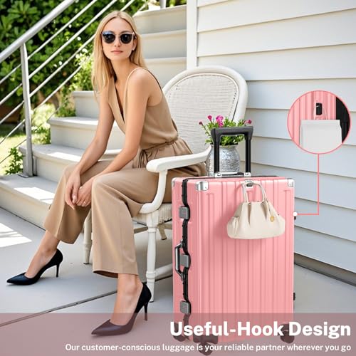 Krute Zipperless Luggage 28inch Checked Hard Shell Suitcases with Wheels - color: Pink, size: Large (28 Inch)