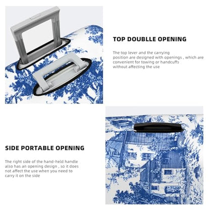 Luggage Cover, Blue and White Pattern, Elastic Polyester Spandex, Protective Suitcase Cover with Double Opening Design, Small (18-21 inches) - color: Blue and White pattern, size: S (for 18"-21" Suitcase)