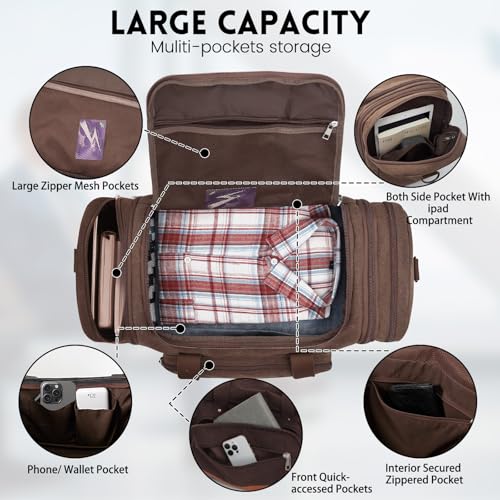 Men'S Duffle Bag For Travel, Expandable Canvas Duffel Bags Overnight Weekend Gym Carry On Luggage Bag For Men(Coffee) - color: Coffee