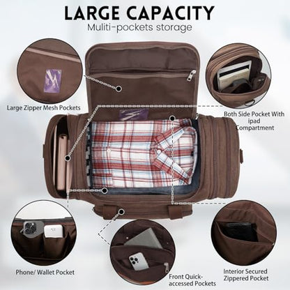 Men'S Duffle Bag For Travel, Expandable Canvas Duffel Bags Overnight Weekend Gym Carry On Luggage Bag For Men(Coffee) - color: Coffee