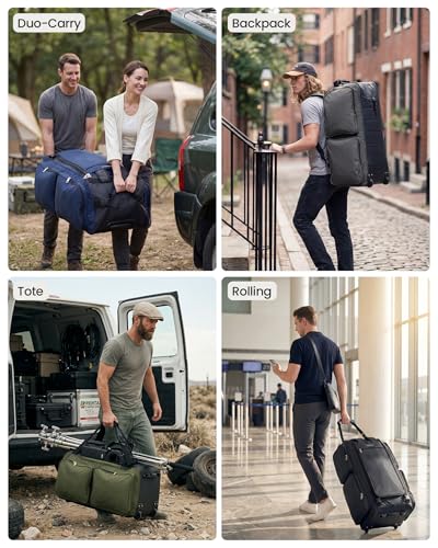 Fanwoli 120L Rolling Duffel Bag Hidden Backpack, Foldable Travel Bag - color: Blue-NEW