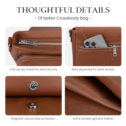 befen Genuine Leather Medium Crossbody Bags for Women Saddle Bag Purse - color: Cognac Brown