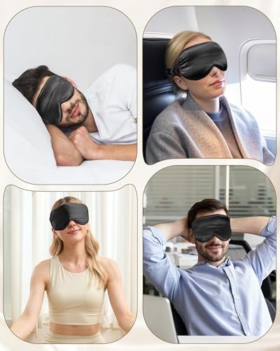 BeeVines 22 Momme Silk Sleep Mask, 3D Contoured Eye Masks for Women (Black) - color: 001 Black