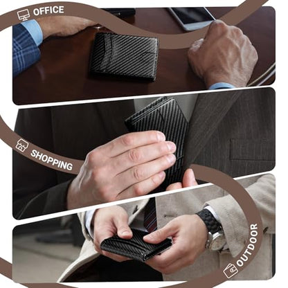 GNDR Wallet For Men RFID Blocking Leather Black Wallets Bifold Carbon Fiber Front Pocket Card Holder Mens Accessories With Gift Box - color: Black Carbon Fiber-04
