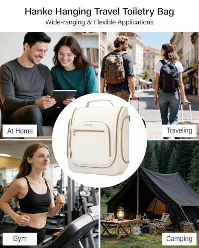 Hanke Hanging Travel Toiletry Bag for Women Water Resistant Makeup Bag - color: Off White