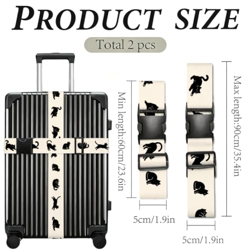 2Pcs Cute Luggage Straps for Suitcases Cat Design 23.6-35.4 Inch - color: Cat Shape