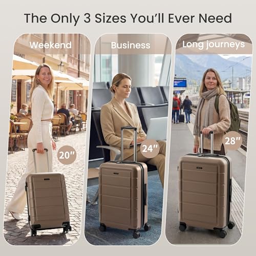 SHOWKOO G-Series Luggage set 3pcs, 100% PC Durable Hardshell Suitcase - color: Champagne, size: 3-Piece Set (20/24/28in)