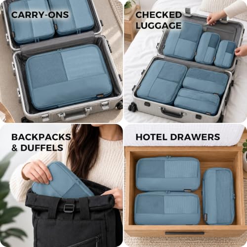 4 Piece Compression Packing Cubes for 3–7 Day Travel, Gray Blue - color: Gray Blue, size: 4 Pack