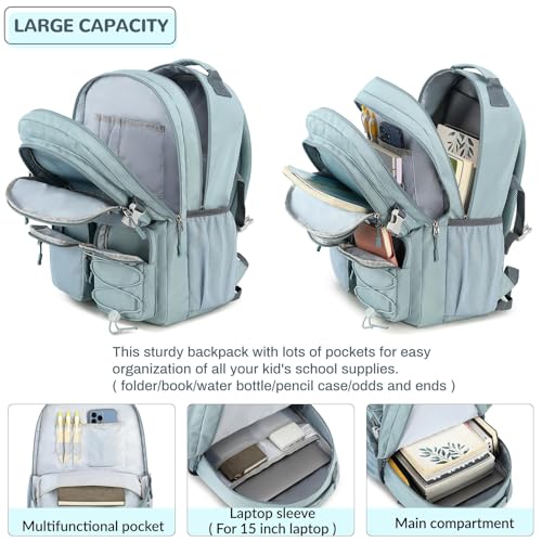 Lohol Multi-Pocket Backpack for School College Travel, Heavy Duty Big Bookbag with 15.6 inch Laptop Compartment, Light Green - color: Light Green