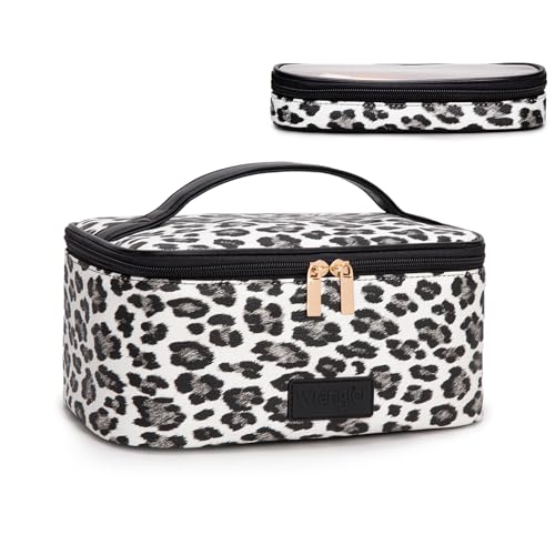 Wrangler Travel Makeup Bag 2pcs Set Cosmetic Bag with Makeup Brush Holder - color: Leopard-Black