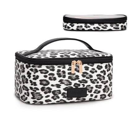 Wrangler Travel Makeup Bag 2pcs Set Cosmetic Bag with Makeup Brush Holder - color: Leopard-Black