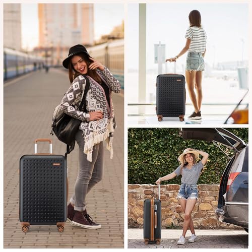 Kono 24 Inch Hard Shell Checked Luggage, 4 Spinner Wheels Suitcase, Black - color: Black, size: Checked-Medium 24-Inch
