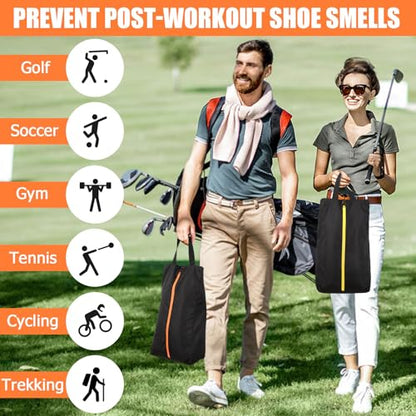 TOBWOLF 2PCS Golf Shoe Bags, Water-Resistant for Smelly Cleats - color: Black-Orange & Black-Yellow