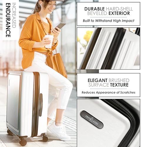 TRAVELARIM White Hardshell Luggage Sets 4 Piece, Durable Suitcase Set, Travel Luggage Set with Integrated TSA Lock, 360° Spinner Wheels, Expandable Medium and Large Checked Suitcase, 20/24/28 Inch - color: White
