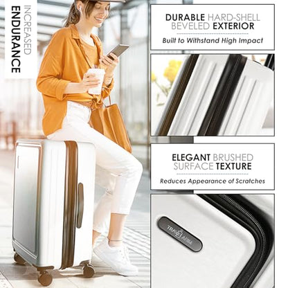TRAVELARIM White Hardshell Luggage Sets 4 Piece, Durable Suitcase Set, Travel Luggage Set with Integrated TSA Lock, 360° Spinner Wheels, Expandable Medium and Large Checked Suitcase, 20/24/28 Inch - color: White