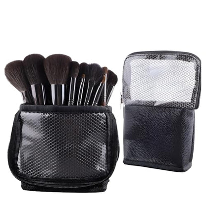 MOND'SUB Makeup Brush Organizer Bag, Makeup Brush Case Travel Makeup Brush Holder Large Professional Cosmetic Bag Artist Storage Bag Essentials Stand-up Foldable Makeup Cup Waterproof （Black, Large） - style: Zipper Bag