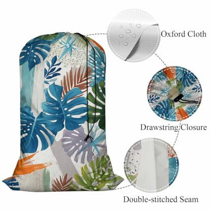 Swono Tropical Leaf Large Laundry Collapsible Laundry Bag Summer Exotic Brush Strokes Foldable Laundry Hamper Bag, Machine Washable, Oxford Cloth, Colorful - color: Tropical Leaf