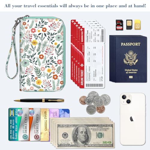 FINTIE Family Passport Holder Wallet Travel Document Organizer Clutch Bag - color: Spring