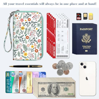 FINTIE Family Passport Holder Wallet Travel Document Organizer Clutch Bag - color: Spring