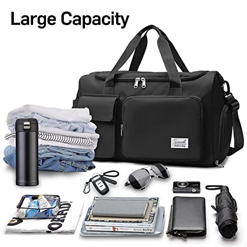 Suruid Gym Bag with Shoe Compartment, Sports Duffle Bag for Women, Black - color: Black