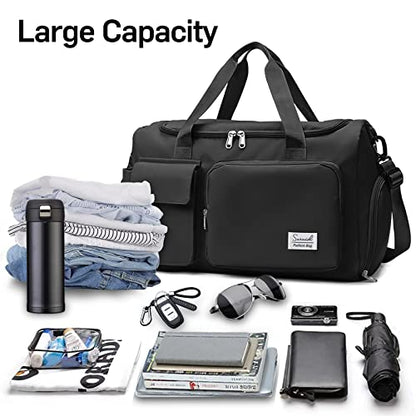 Suruid Gym Bag with Shoe Compartment, Sports Duffle Bag for Women, Black - color: Black
