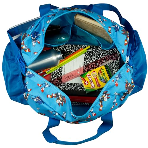 Sonic The Hedgehog & Shadow Duffle Bag, 16 inch Travel Sleepover Weekender Bag for Girls & Boys, Blue - color: Sonic