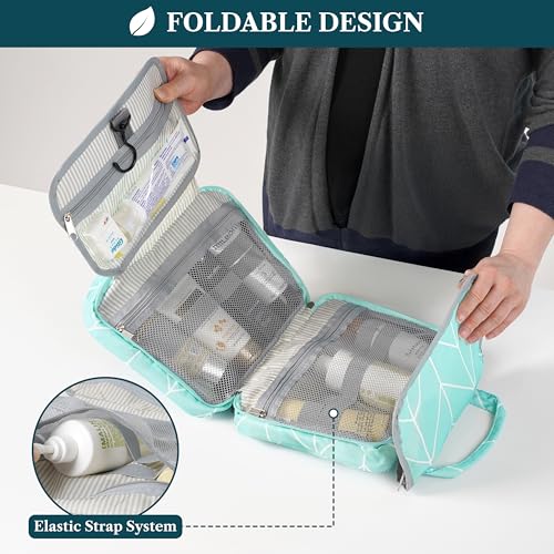 PAVILIA Hanging Toiletry Bag for Women, Portable Makeup Organizer, Teal - color: Teal Chevron