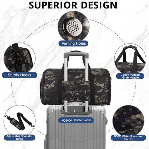 Duffle Bag for Men,55L Convertible Tactical Garment Bag for Business Trips - color: Camo Black