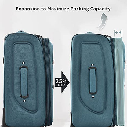 Merax Suitcase Set Softside 3-Piece Expandable Luggage with Travel Bag - color: Blue Green(22/26/30/Bags)