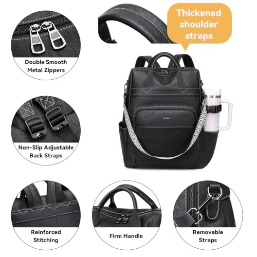 AGLOD Vegan PU Leather 15.6 Inch Laptop Backpack Purse for Women with Top Handle - color: Ks09-black-new