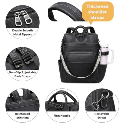 AGLOD Vegan PU Leather 15.6 Inch Laptop Backpack Purse for Women with Top Handle - color: Ks09-black-new