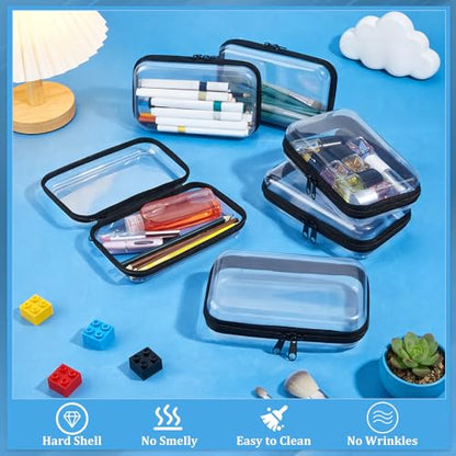 6PCS Clear Hard Shell Zipper Case Plastic Clear Pencil Case Hard Shell Zipper Pouch for Stationery Travel Toiletry Makeup Cosmetics Organizer Storage Box, Black - style: Black