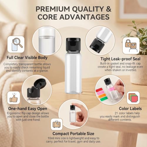 12Pcs 10ml Clear Plastic Flip Cap Toiletry Bottle with Stickers - color: B, size: 10ML/0.34oz
