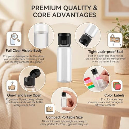 12Pcs 10ml Clear Plastic Flip Cap Toiletry Bottle with Stickers - color: B, size: 10ML/0.34oz