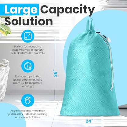 Handy Laundry Mesh XL Laundry Bag 24"x36" 2-Pack with Shoulder Strap, Teal - color: Teal, size: 2-Pack