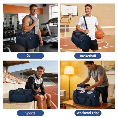 45L Gym Sport Duffle Bag for Men, Navy Blue - color: Navy Blue