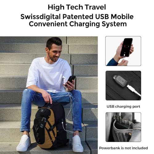 Swissdigital Design Travel Laptop Backpack for Men with USB SD803-34 - color: Tan/Black