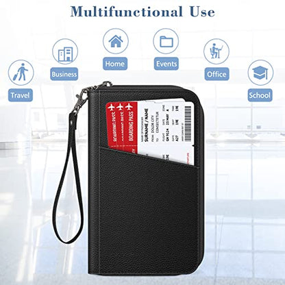 FINTIE Family Passport Holder Wallet Travel Document Organizer Clutch Bag - color: Black