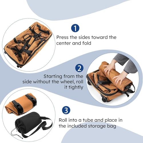 Rolling Duffle Bag with Wheels,110L/140L Expandable Soft-Sided Foldable Duffle Bag with 2 Rubber Wheels,Packable 32” Rolling Carry-On with Multi-Pockets & Compartments,(brown) - color: brown