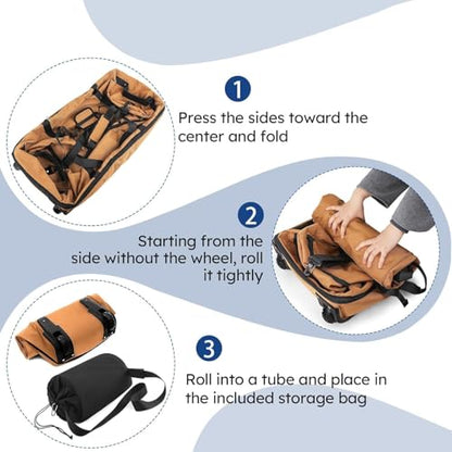 Rolling Duffle Bag with Wheels,110L/140L Expandable Soft-Sided Foldable Duffle Bag with 2 Rubber Wheels,Packable 32” Rolling Carry-On with Multi-Pockets & Compartments,(brown) - color: brown