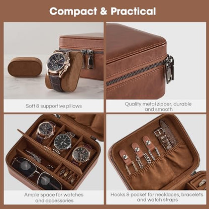 ProCase Travel Watch Case, 3 Slots Mens Jewelry Box -Lightbrown - color: Lightbrown, size: 3-Slot