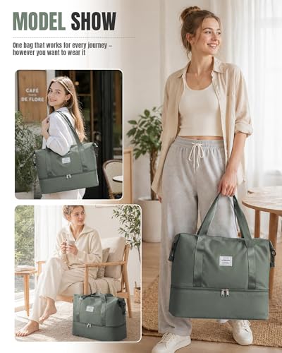 Weekender Bags for Women Travel Weekend Overnight Bag with Shoe Compartment - color: Green