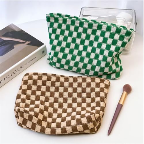 Checkered Cosmetic Bags for Women, Large Makeup Pouch for Purse, Pink - color: Pink, style: Chessboard