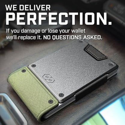 PROOF Slim Minimalist Wallets for Men | Leather & Metal | RFID Wallet - color: Olive Drab Green