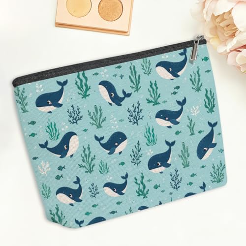 Cute Blue Cartoon Whale Seaweed Makeup Bag,Cosmetic Bags for Women - color: Cute Blue Whale 450